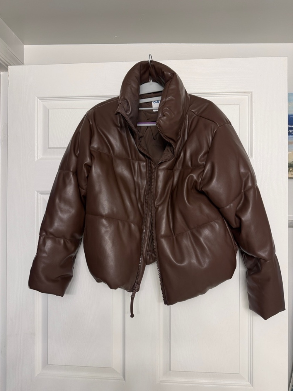 Old Navy Brown Faux Leather Puffer Jacket - Picture 2 of 5